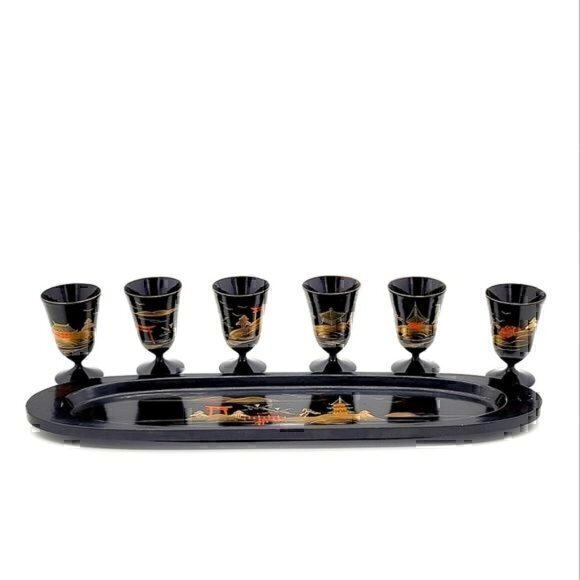 Vintage Japanese Saki Set Hand Painted - Picture 2 of 4